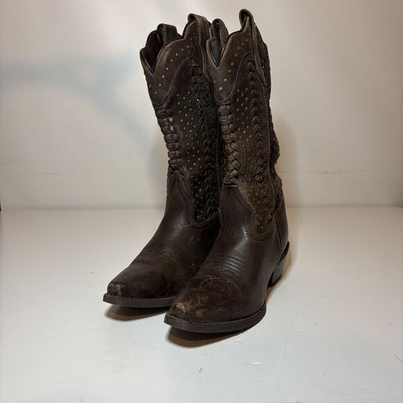 RAWHIDE BY ABILENE SCALLOPED AND WEAVING WESTERN BOOTS SNIP TOE WOMEN’S Sz 6.5 - Picture 1 of 12